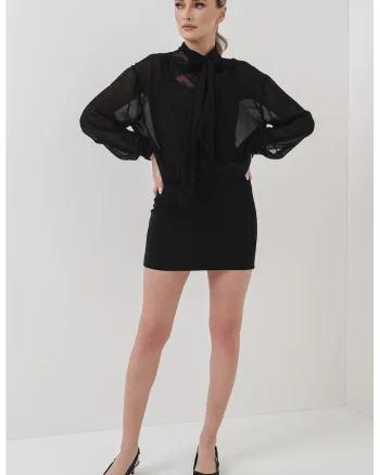 Rochie scurta cu maneci transparenta, Negru