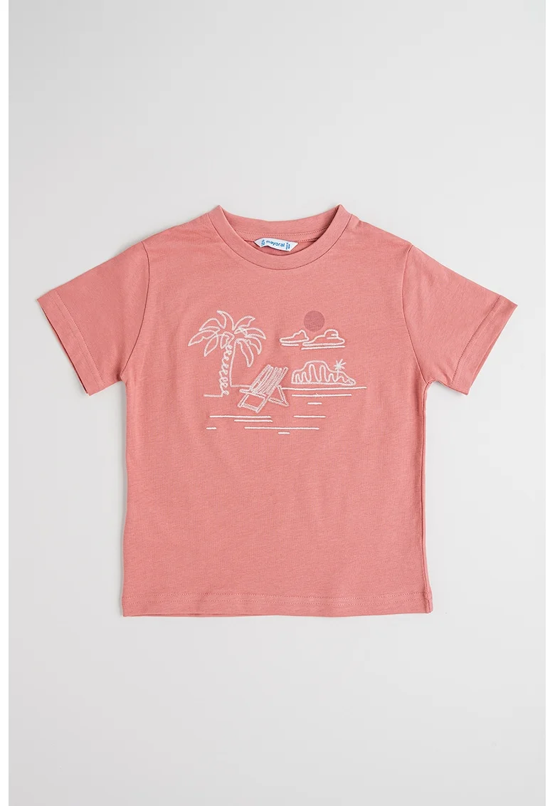 Tricou cu imprimeu tropical, Alb murdar/Roz prafuit