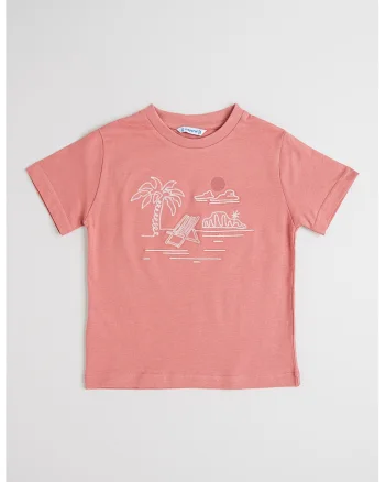 Tricou cu imprimeu tropical, Alb murdar/Roz prafuit