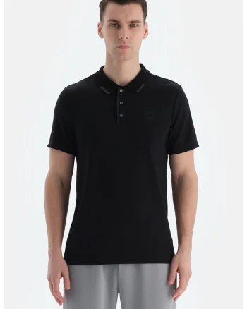 Tricou polo din amestec de modal, Negru
