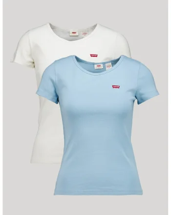Set de tricouri slim fit din bumbac - 2 piese, Alb/Albastru azur