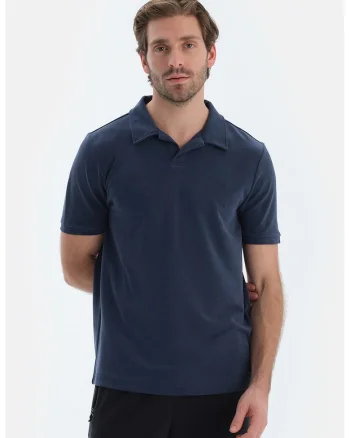 Tricou polo din amestec de modal, Bleumarin