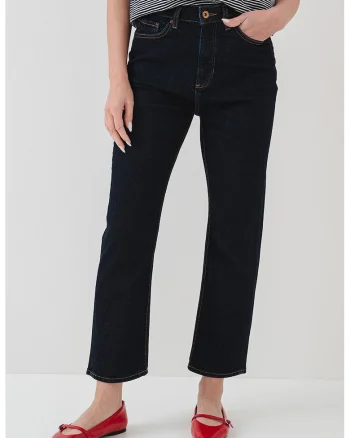 Blugi crop cu cusaturi contrastante, Bleumarin