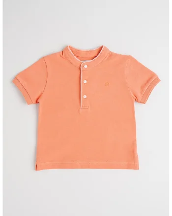 Tricou uni cu fenta cu nasturi, Portocaliu deschis