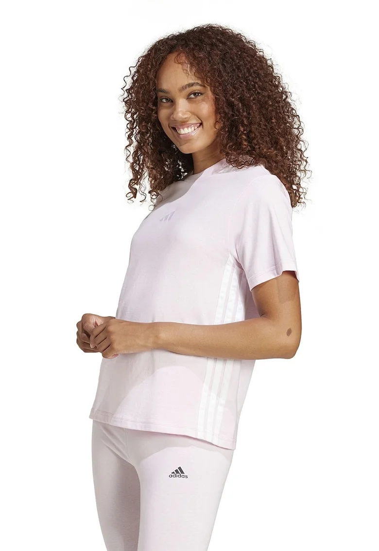 Tricou din bumbac cu decolteu la baza gatului, Roz pastel