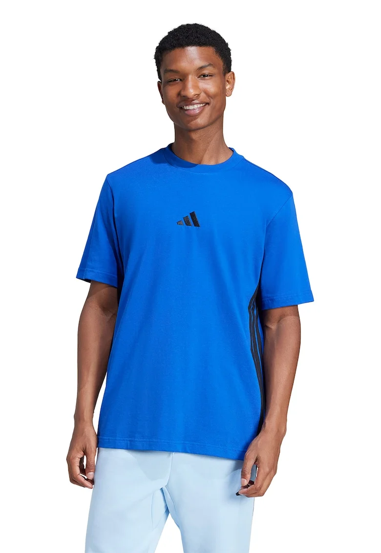 Tricou din bumbac cu decolteu la baza gatului si logo, Negru/Albastru royal