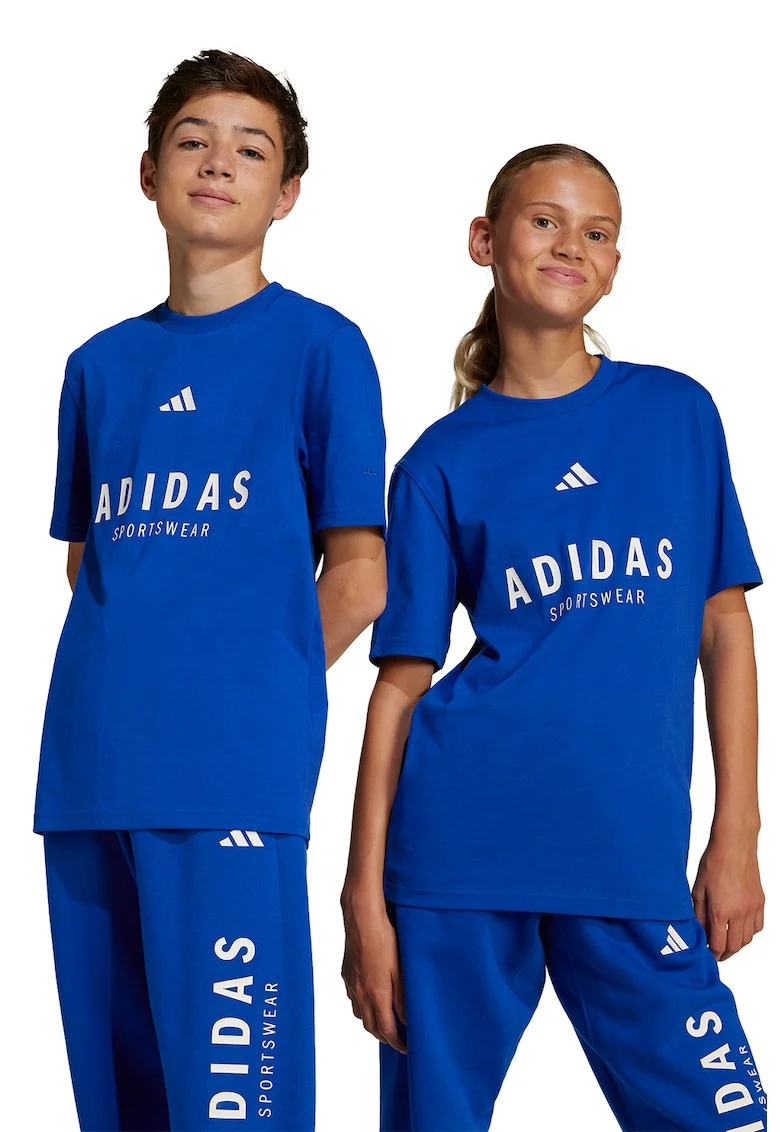 Tricou din bumbac cu imprimeu logo, Albastru royal/Alb optic