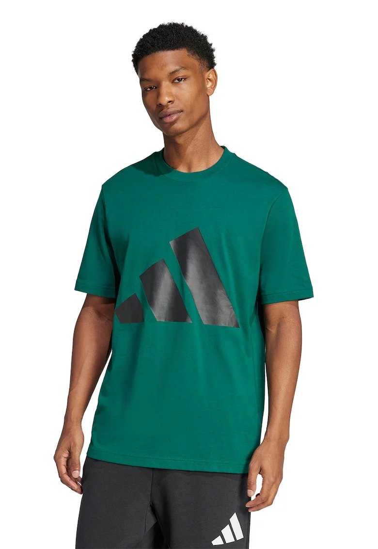 Tricou cu decolteu la baza gatului si imprimeu logo, Negru/Verde englez