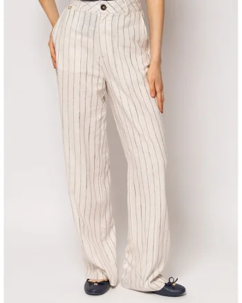 Pantaloni lungi relaxed fit cu talie inalta, Alb fildes/Negru