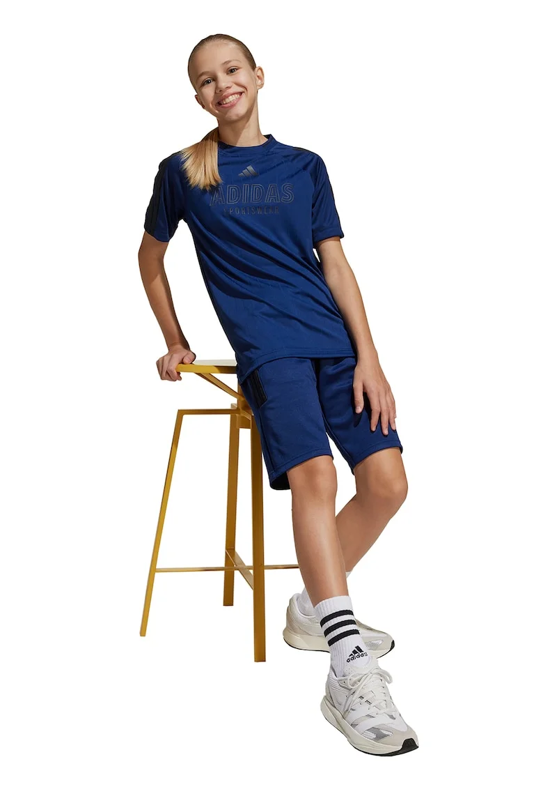 Tricou cu logo si decolteu la baza gatului, Albastru inchis