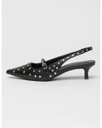 Pantofi de piele ecologica cu strasuri, Negru