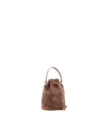 Geanta bucket unisex de piele, Maro