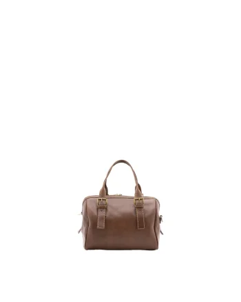 Geanta bowler unisex de piele, Maro inchis