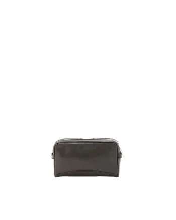 Etui unisex cu doua compartimente, de piele, Negru