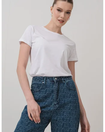 Tricou de bumbac cu maneci cazute, Alb optic