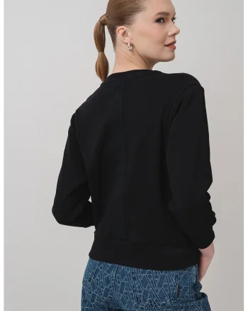 Bluza de trening cu decolteu la baza gatului si maneci cazute, Negru
