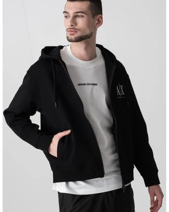 Hanorac cu logo brodat, Negru