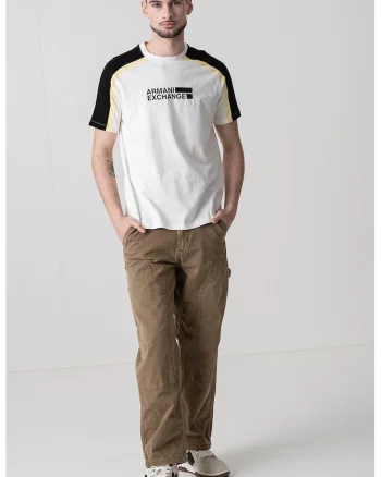 Tricou din bumbac cu insertii contrastante, Alb/Negru/Galben