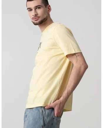 Tricou din bumbac cu imprimeu logo, Galben deschis
