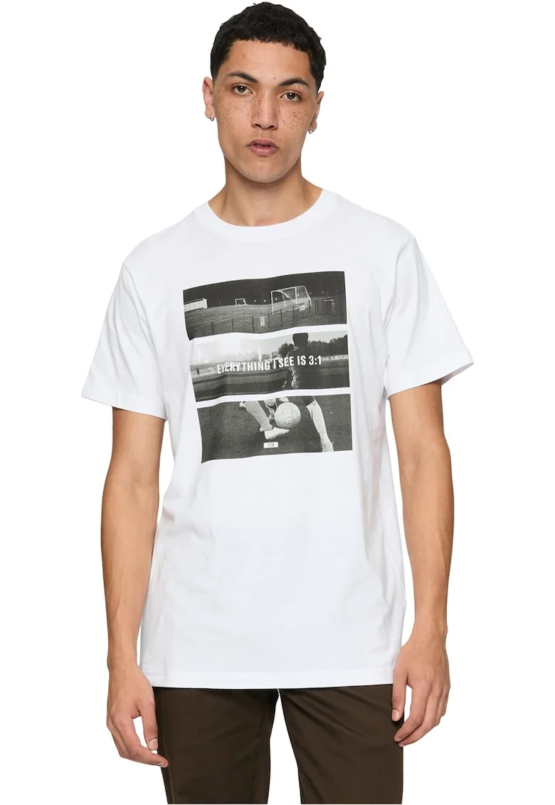 Tricou din bumbac cu imprimeu, Alb optic/Gri inchis