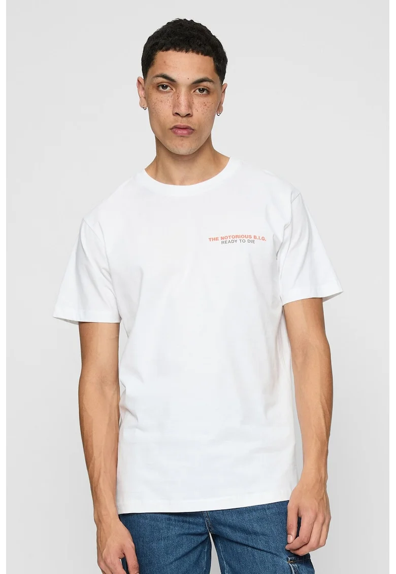 Tricou unisex din bumbac cu imprimeu, Alb optic/Rosu vermillion