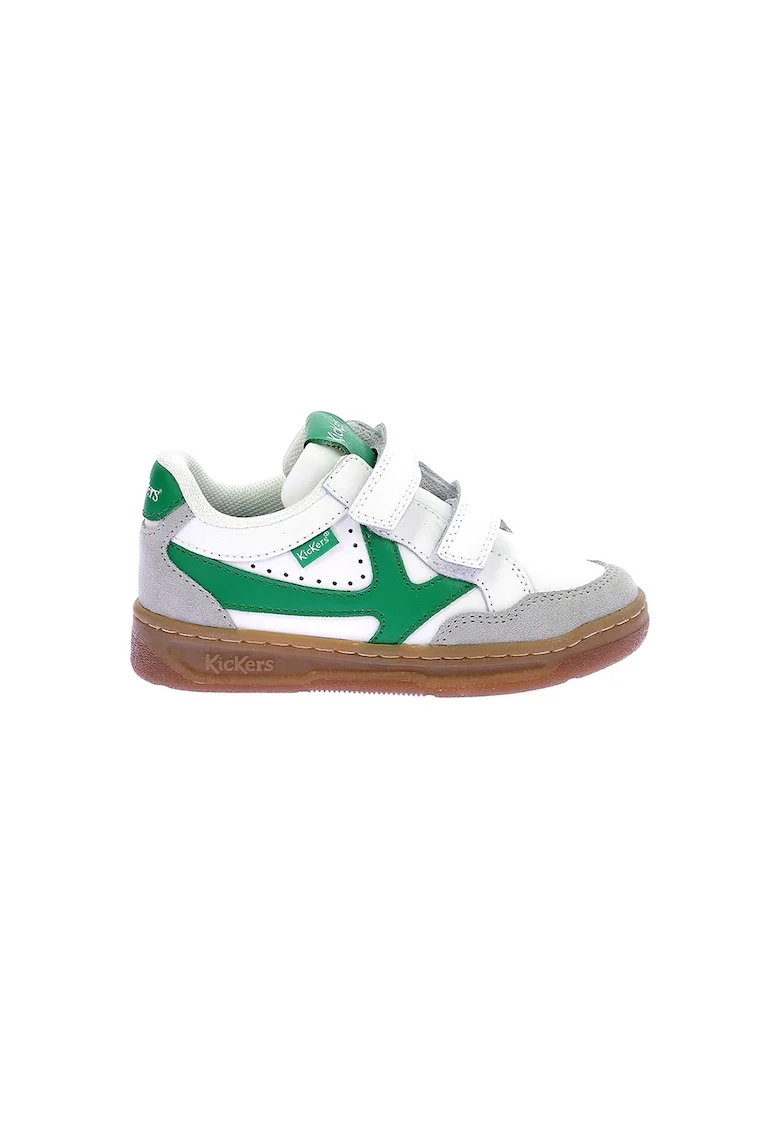 Pantofi sport din piele cu insertii din piele ecologica, Alb/Verde/Gri deschis