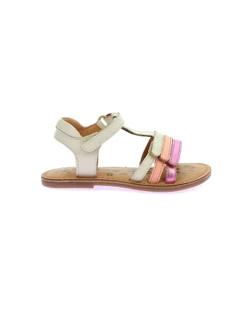 Sandale de piele cu velcro, Portocaliu/Roz/Crem