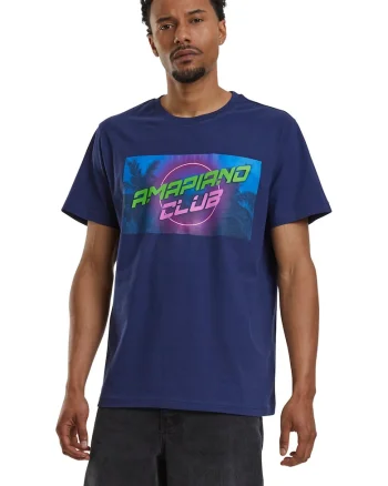 Tricou cu imprimeu grafic si decolteu la baza gatului, Verde/Fucsia/Albastru inchis