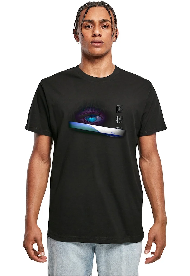 Tricou din bumbac cu imprimeu desene animate, Albastru pastel/Negru