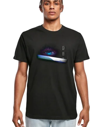 Tricou din bumbac cu imprimeu desene animate, Albastru pastel/Negru