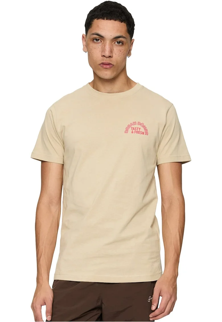 Tricou din bumbac cu imprimeu pe partea din spate, Coral/Maro nisip