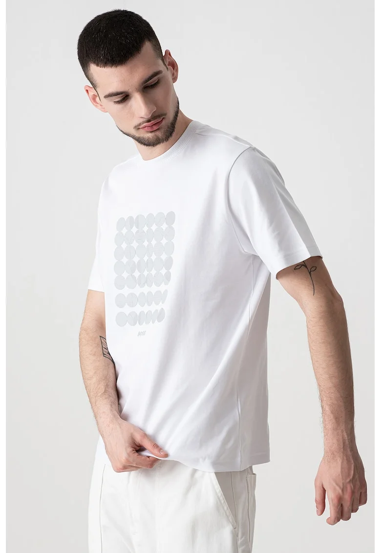 Tricou relaxed-fit din bumbac, Alb/Gri cenusiu