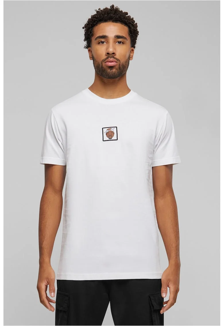 Tricou cu decolteu la baza gatului si imprimeu discret, Alb optic