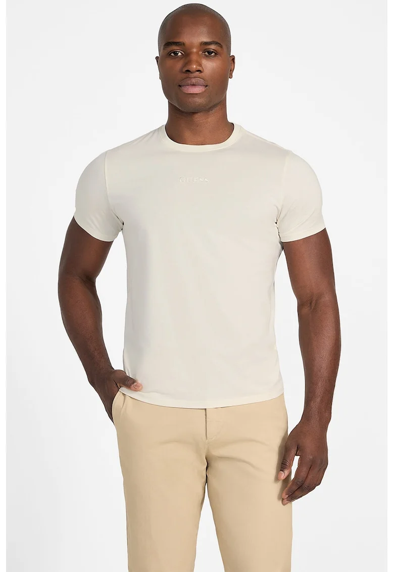 Tricou din bumbac cu decolteu la baza gatului, Bej