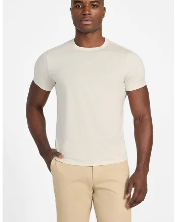 Tricou din bumbac cu decolteu la baza gatului, Bej