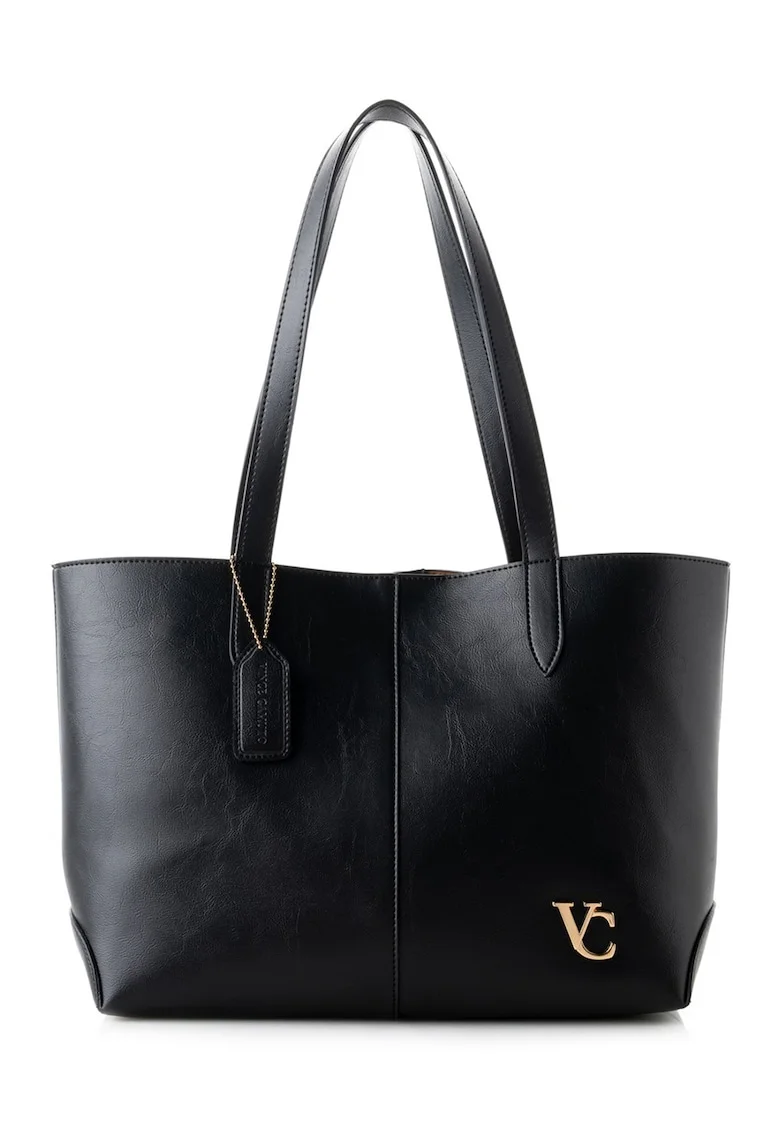 Geanta tote cu logo metalic, Negru stins