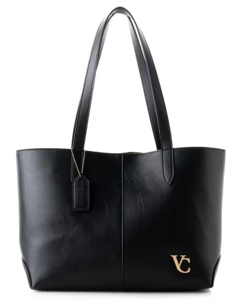 Geanta tote cu logo metalic, Negru stins