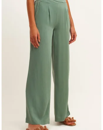 Pantaloni din lyocell cu croiala ampla si buzunare laterale, Verde feriga