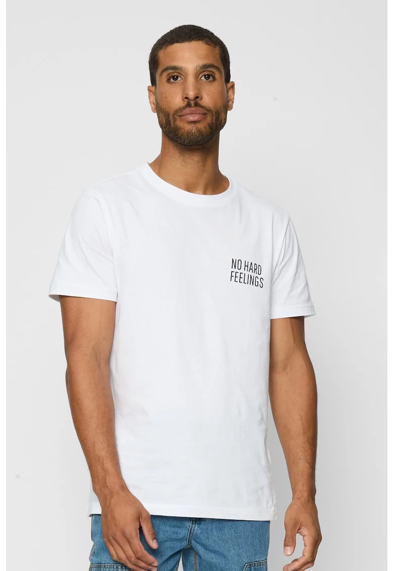 Tricou din bumbac cu decolteu la baza gatului, Alb optic