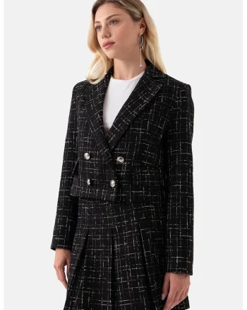 Sacou crop din tuid, Negru/Crem