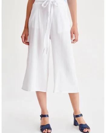 Pantaloni culotte cu snur, Alb