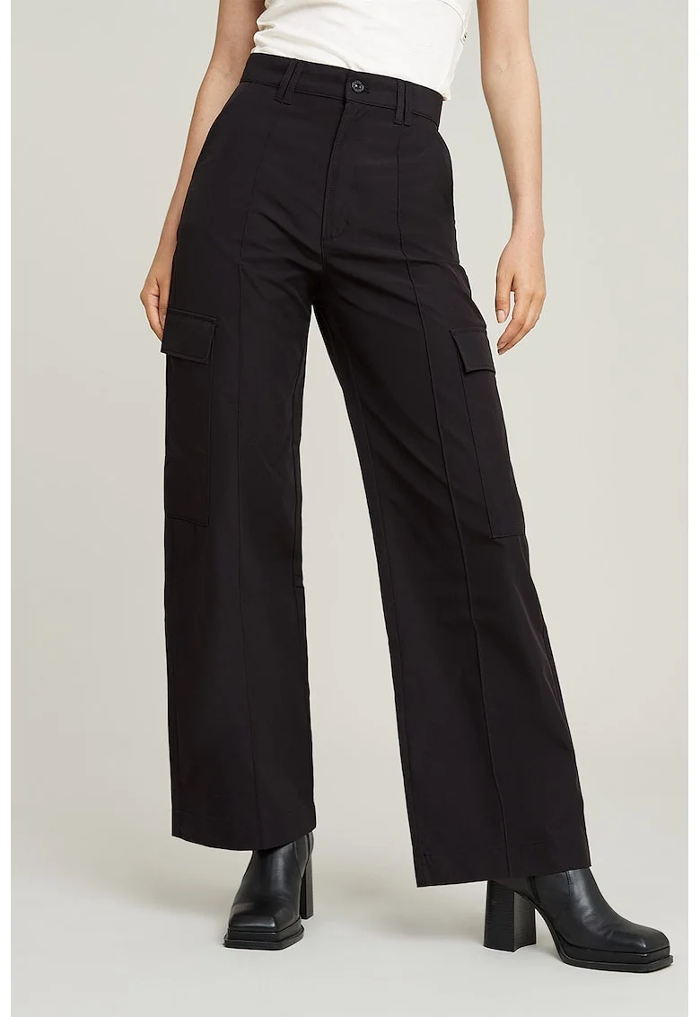 Pantaloni cu croiala ampla si talie inalta, Negru