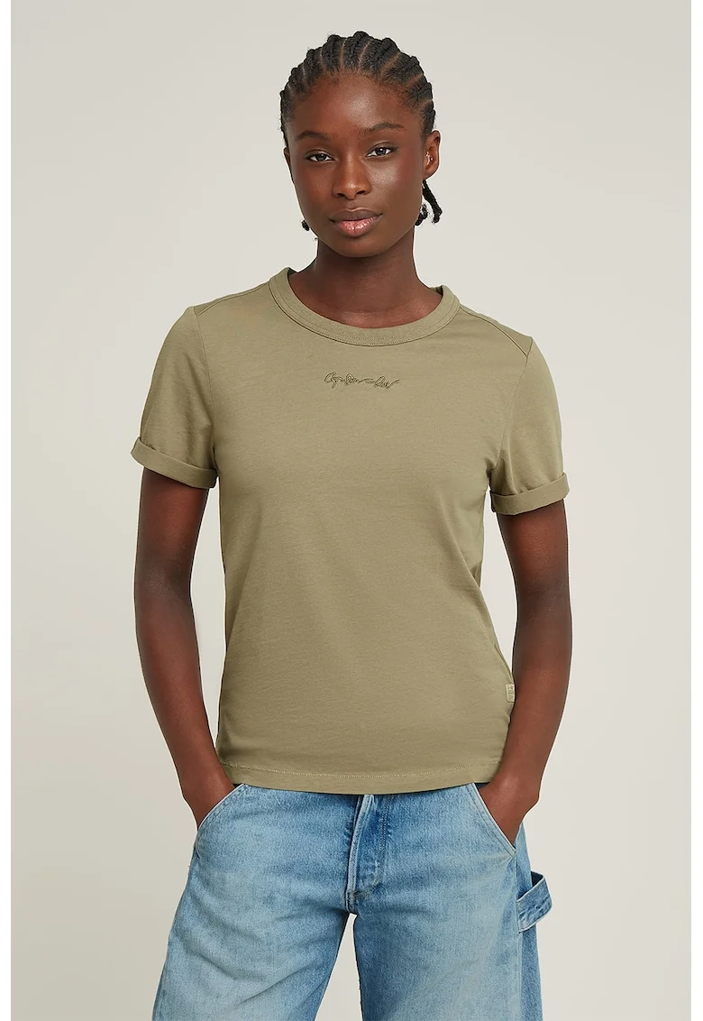 Tricou cambrat de bumbac organic cu maneci pliabile, Verde pal