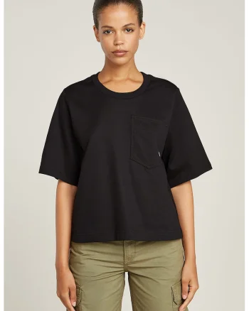 Tricou lejer cu buzunar pe piept, Negru