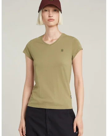 Tricou de bumbac organic cu decolteu in V Eyben, Kaki