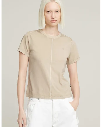 Tricou de bumbac organic cu decolteu la baza gatului, Bej