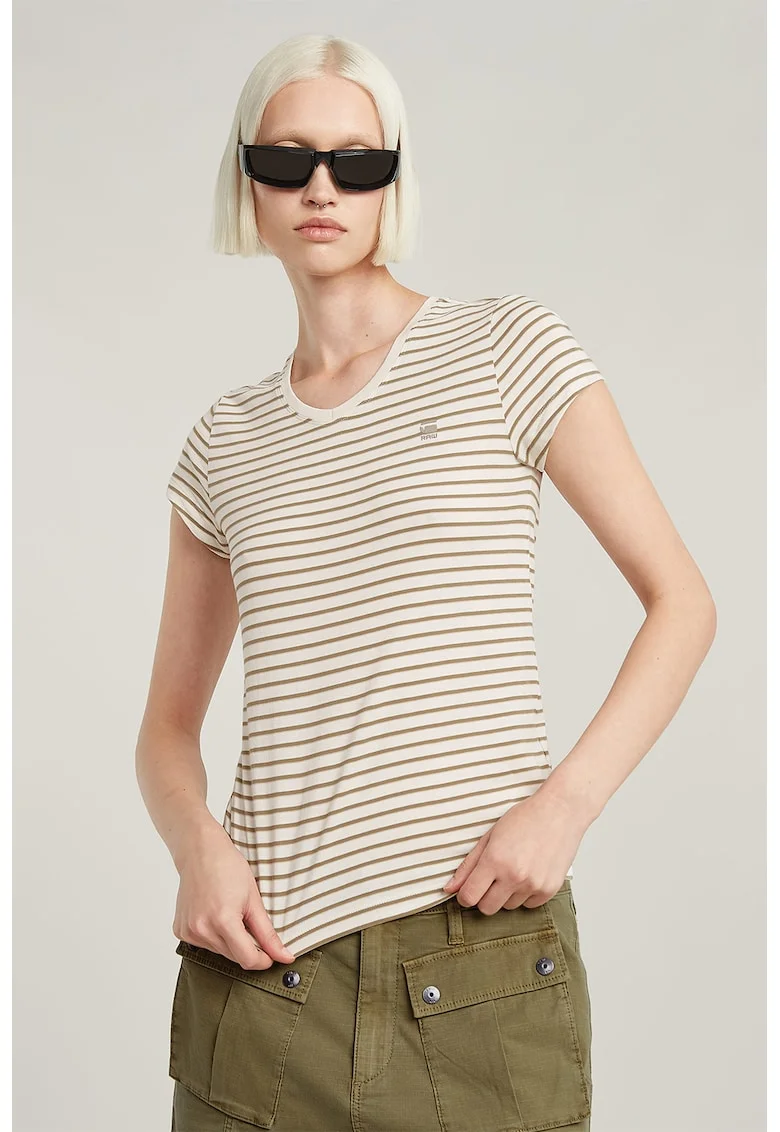 Tricou de bumbac organic cu decolteu in V Eyben, Kaki/Bej deschis