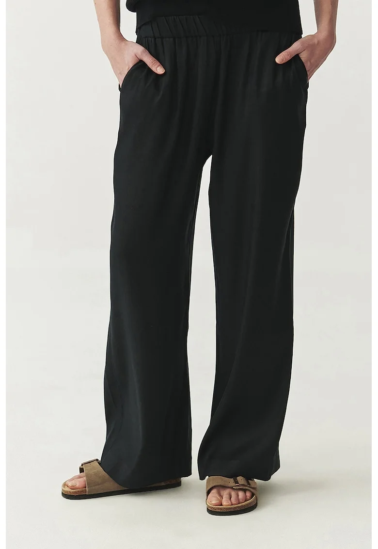 Pantaloni din amestec de in cu buzunare laterale Nerja, Negru