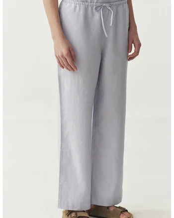 Pantaloni de in cu snur Canela, Albastru glaciar