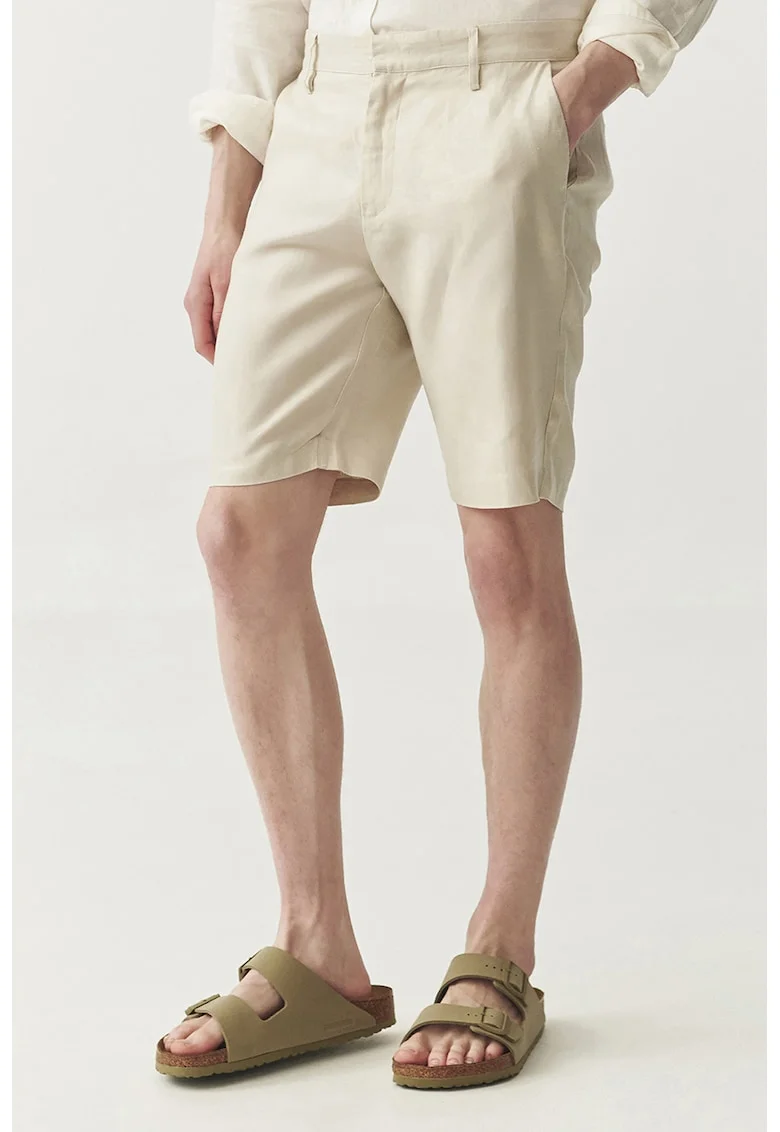 Pantaloni scurti de in cu talie medie, Alb fildes